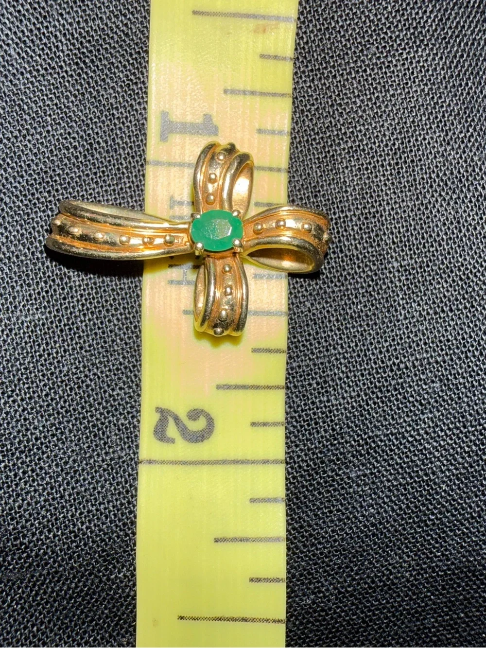Vintage 10K Gold Emerald Ribbon Cross Necklace
